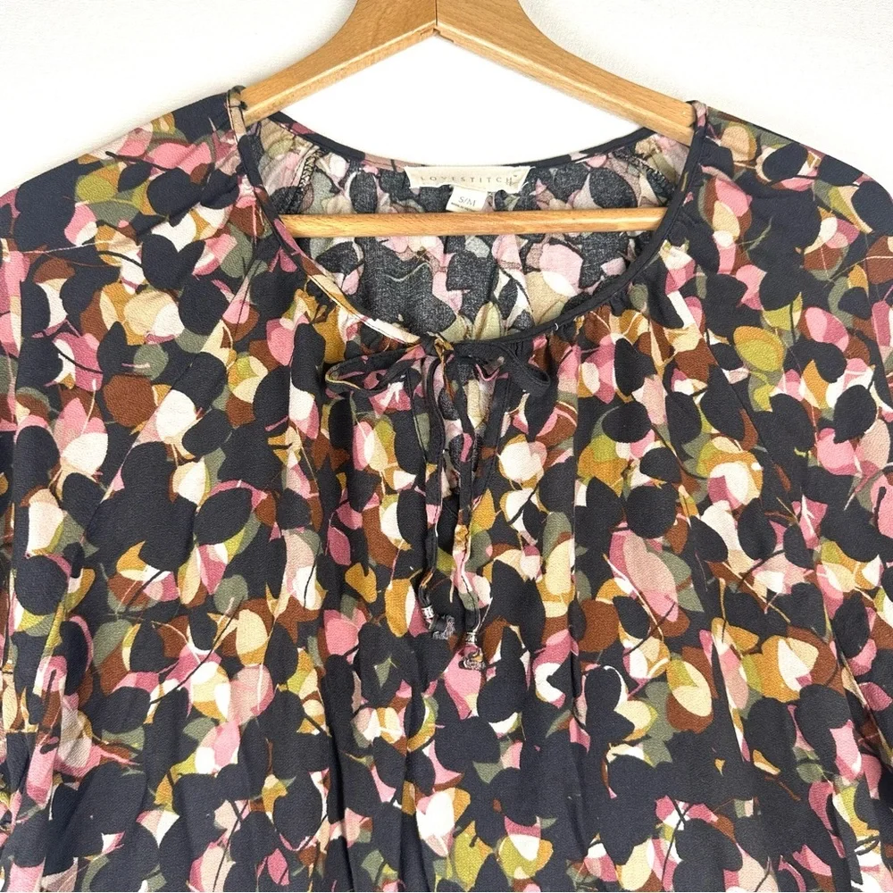 Lovestitch Tie Neck 3/4 Sleeve Abstract Floral Blouse‎ Office